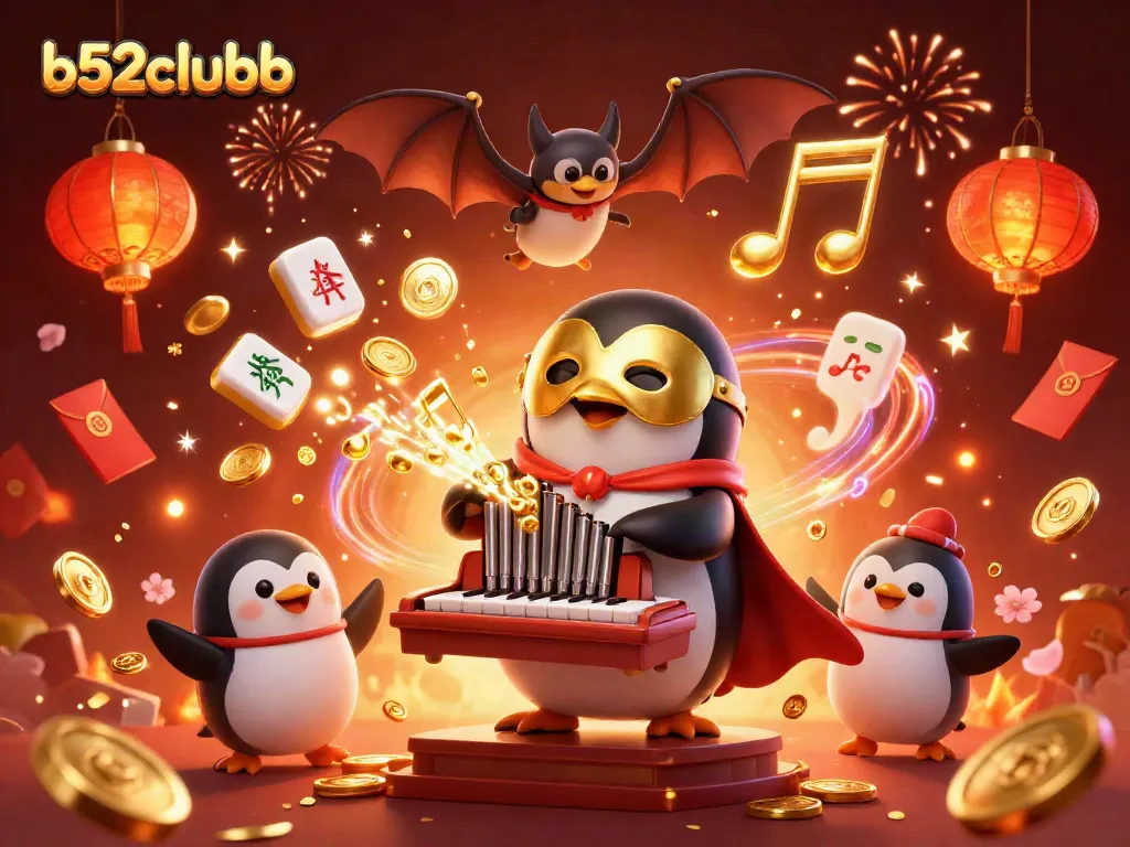 Play and win big at b52clubb with an exciting casino scene featuring golden coins and lively characters.