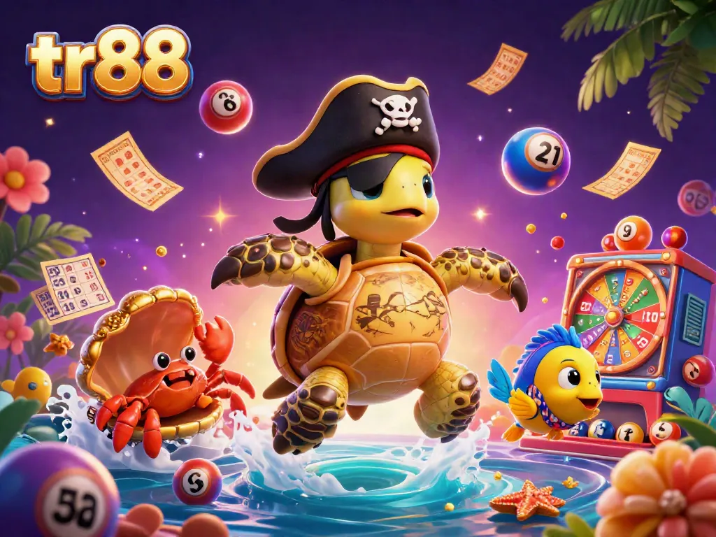 Engage in thrilling tr88 gaming with dynamic characters, colorful casino treasures, and vibrant lottery elements.