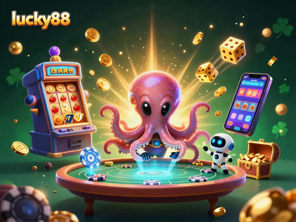 Experience thrilling wins at lucky88 with an exciting alien octopus dealing poker at a slot machine.