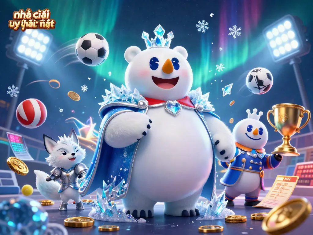 Engage with nhà cái uy tín nhất, showcasing the icy king and fox in a vibrant casino sports scene.