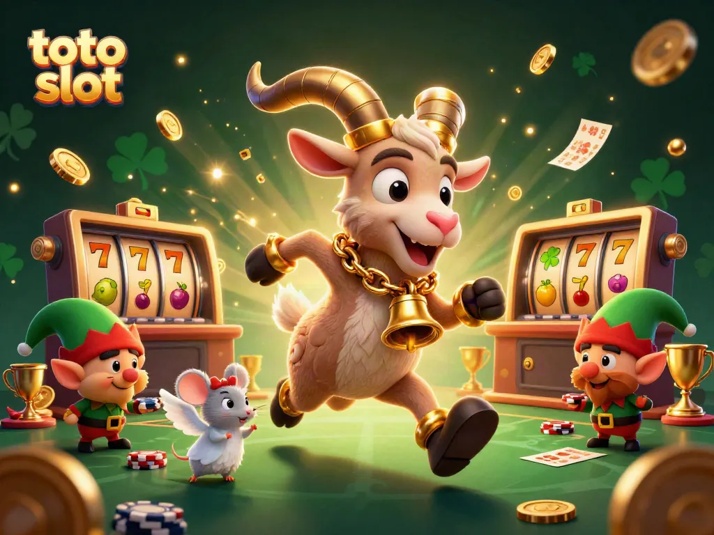 Engage with the thrilling toto slot experience in a vibrant holiday-themed casino scene.