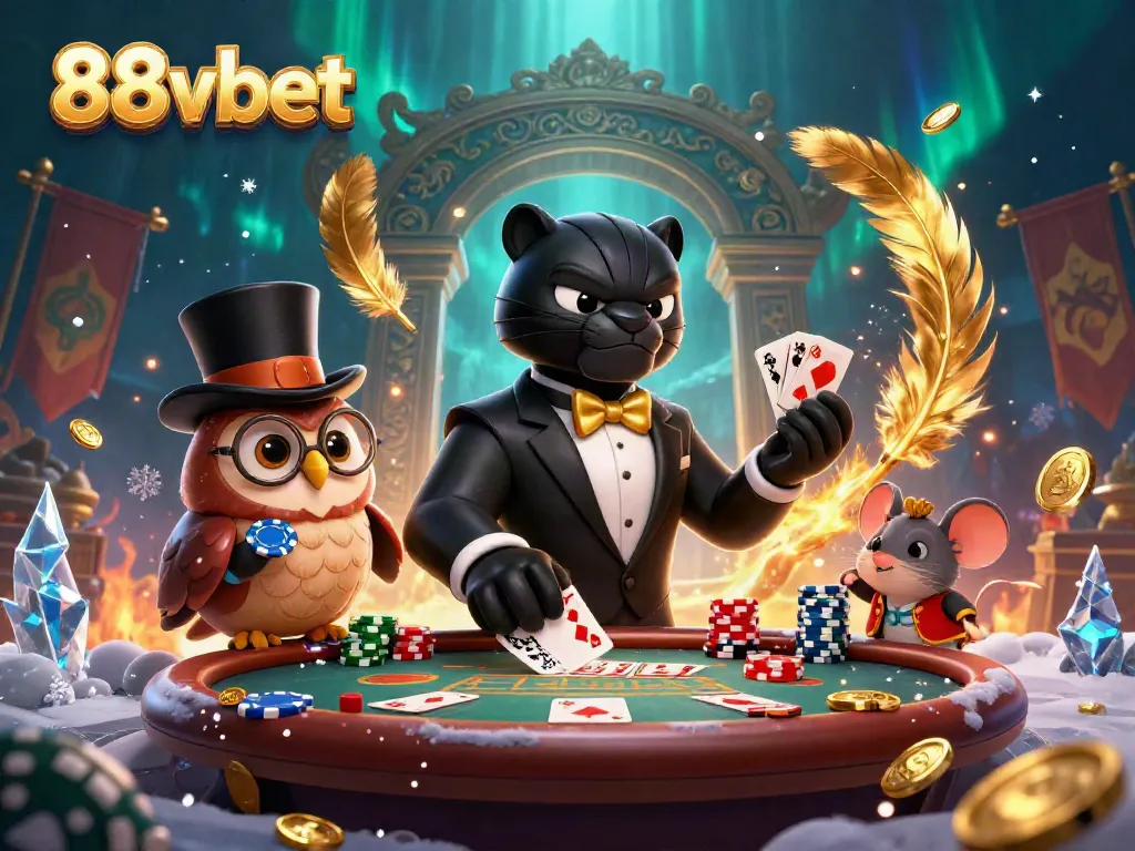 Engage with thrilling gameplay at 88vbet featuring an elegant panther dealer in a lavish casino.