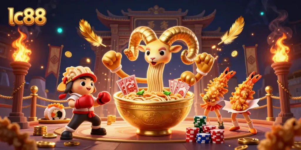 Experience thrilling games with lc88's energetic casino atmosphere, featuring animated characters in action.