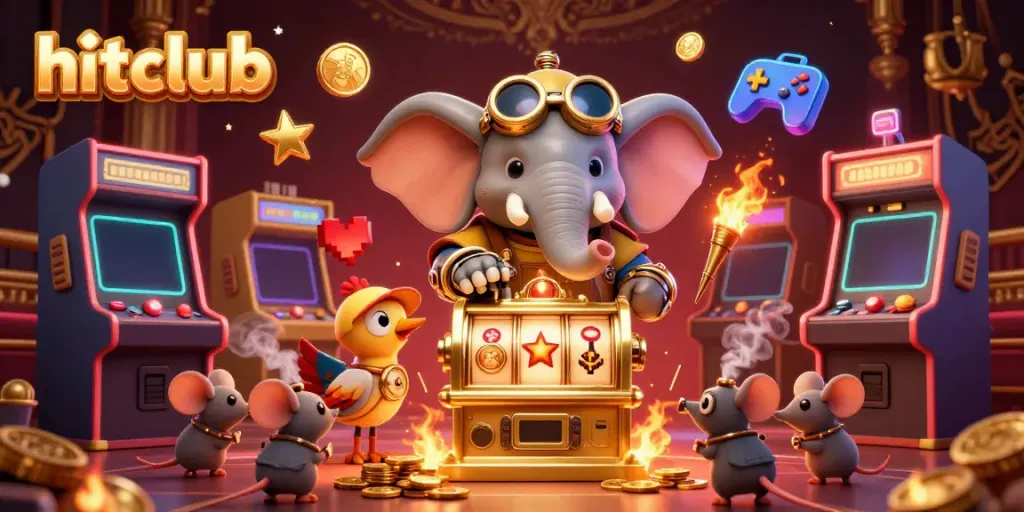 Spin the golden slot machine at hitclub as the playful steampunk elephant engineer guides you through a thrilling casino adventure.