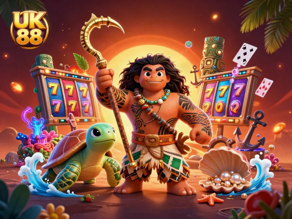 Win big with UK 88 at this vibrant casino scene filled with slots, treasure, and adventure.