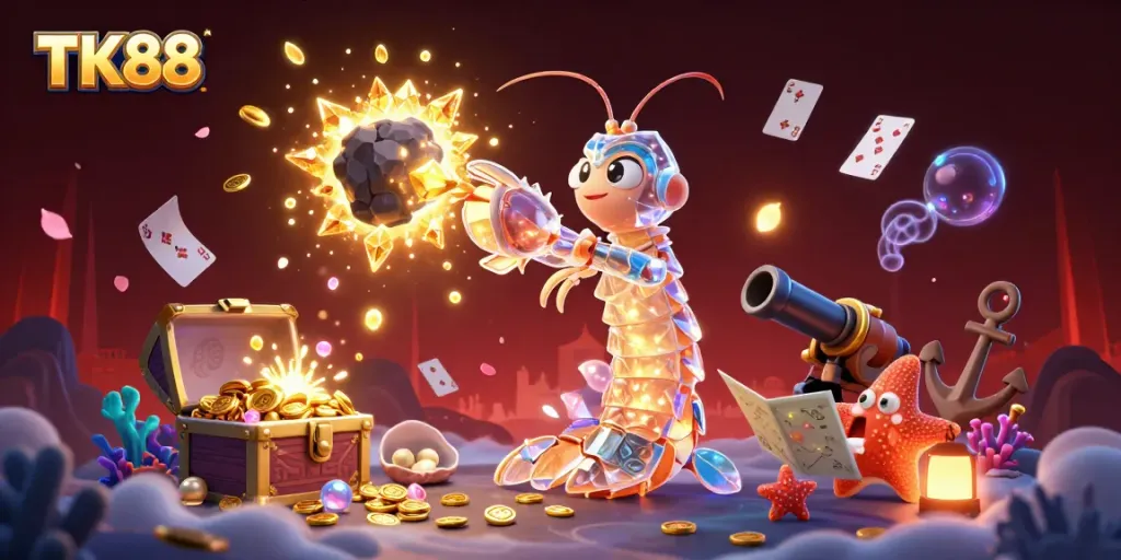 Experience exhilarating moments at TK88 as the galactic samurai shrimp fights for treasure in an underwater casino.