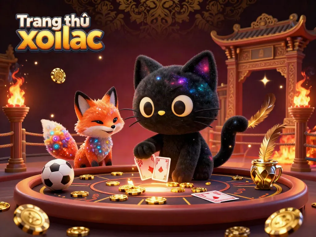 Engage in sports betting excitement with Trang chủ xoilac featuring a cosmic cat and fox at a vibrant casino table.