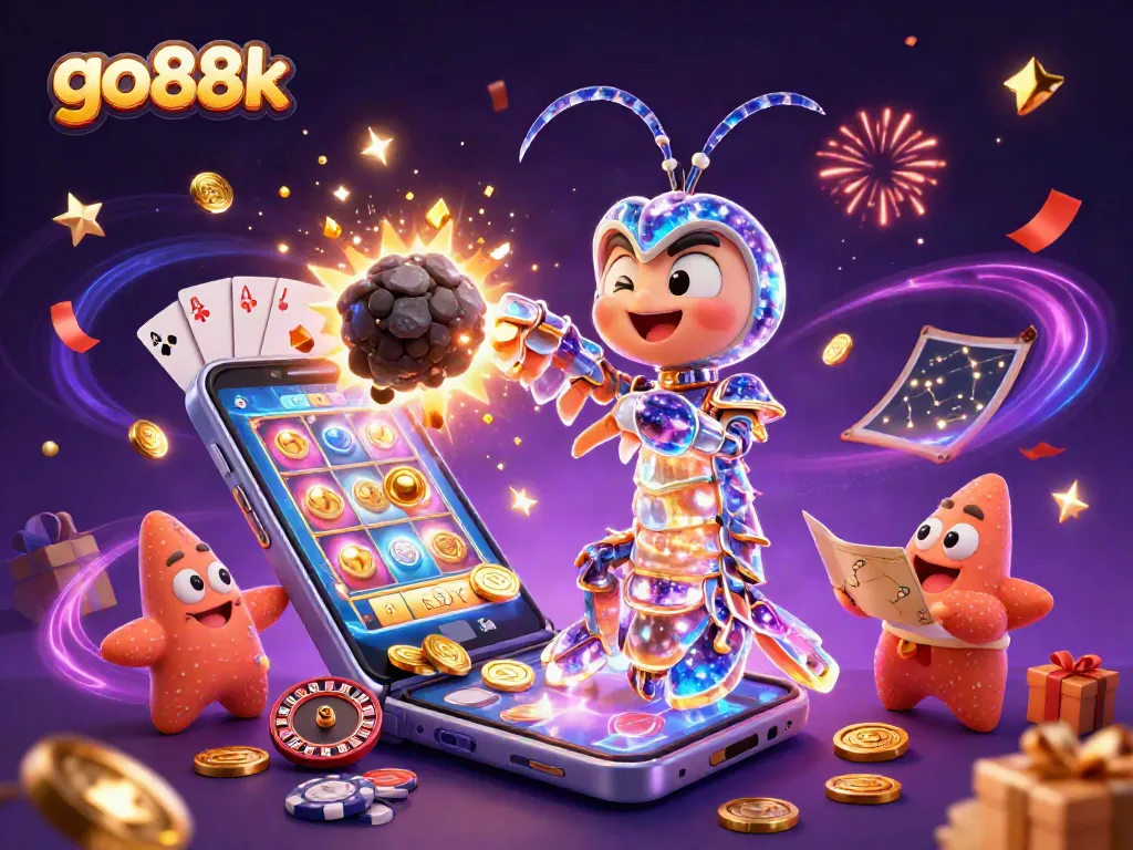 Engage with go88k through immersive slot games exploding with coins in a vibrant 3D casino scene.