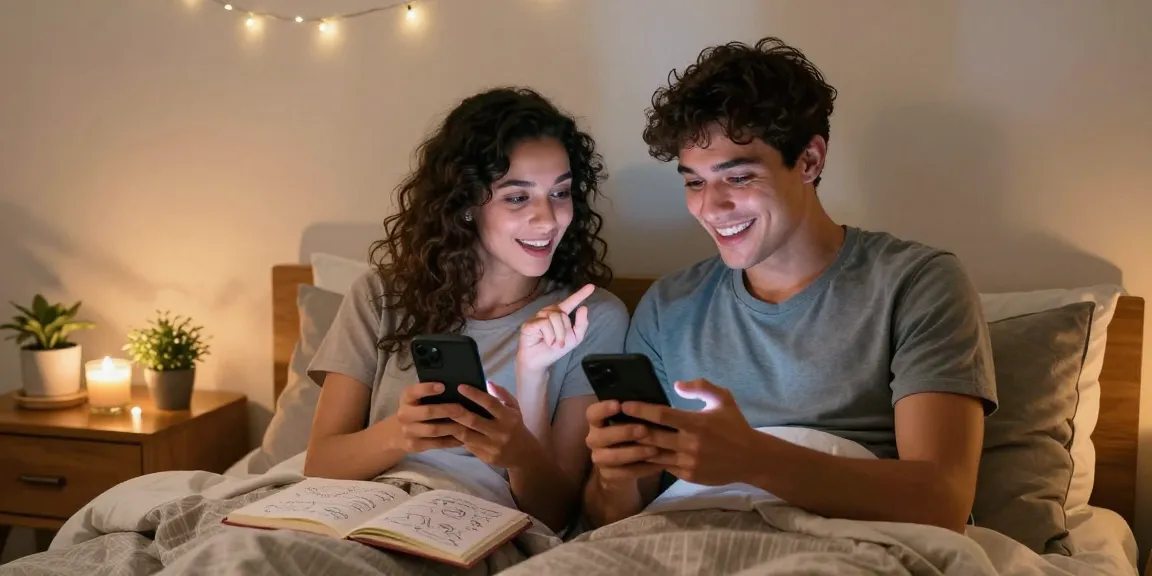Engaging couple enjoying ai sexting in a cozy bedroom setting filled with warmth and personal touches.