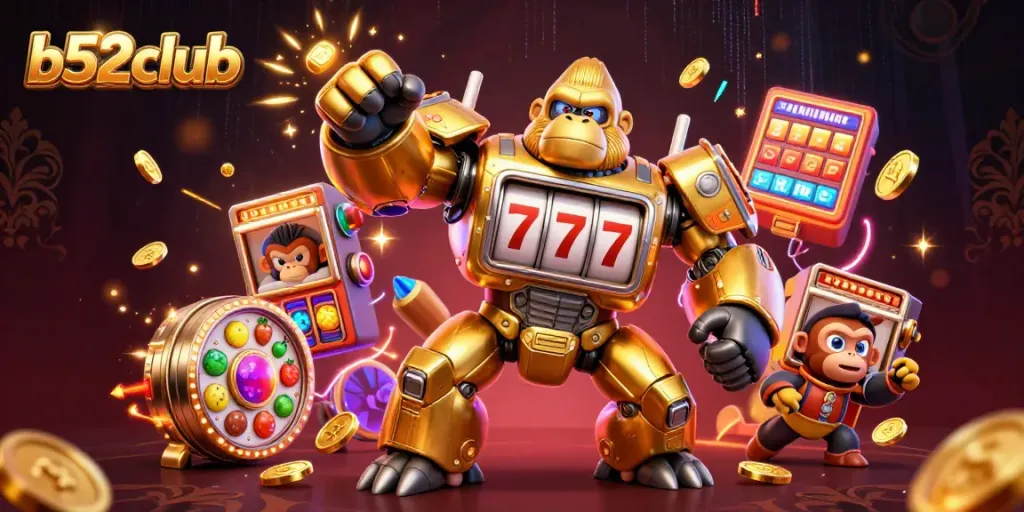 Engage with b52club's thrilling slot action in an explosive, vibrant 3D casino scene.