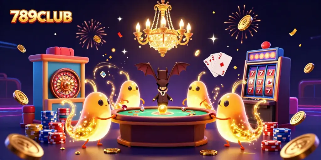 Experience the excitement of 789CLUB with glowing characters and vibrant casino elements.