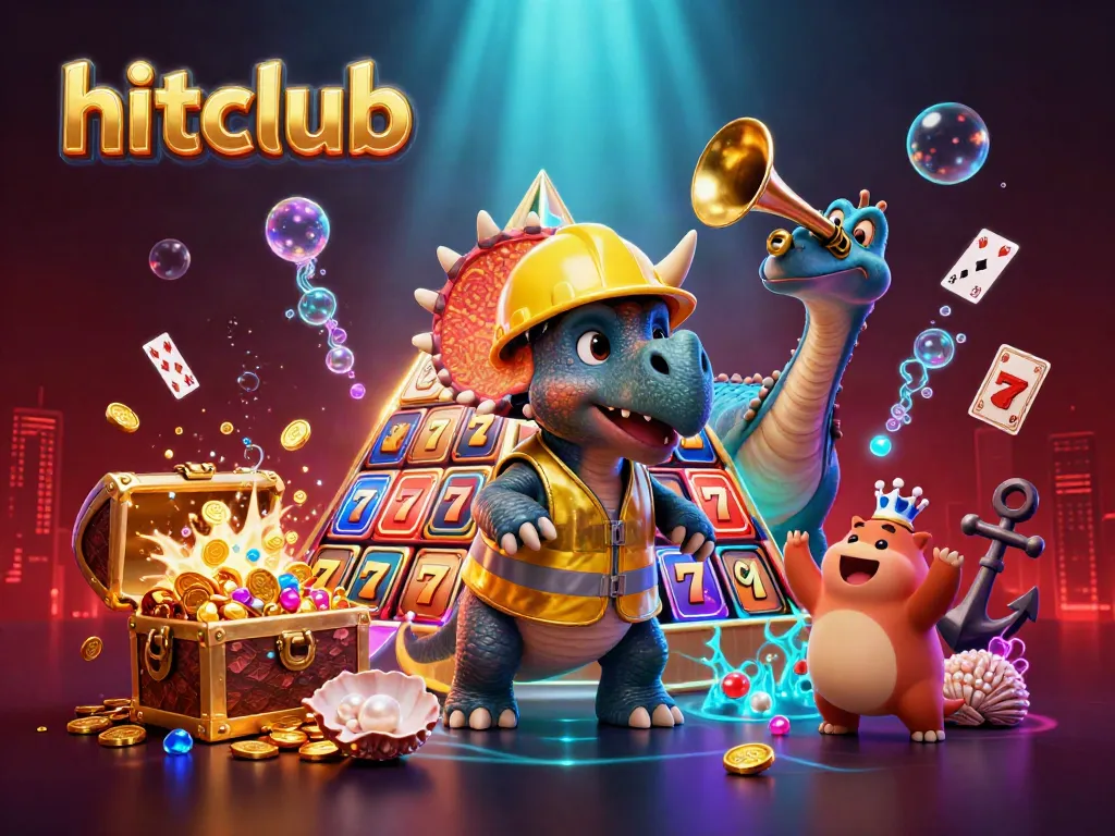 Engage with hitclub's vibrant casino scene, featuring playful characters and dynamic slot elements.
