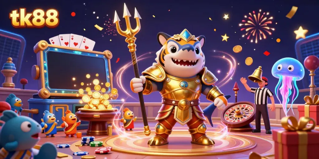 Join the exciting tk88 gaming experience with a 3D tiger shark in an underwater casino!
