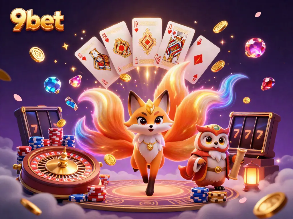 Win big with 9bet's thrilling live casino action featuring vibrant characters and game elements.