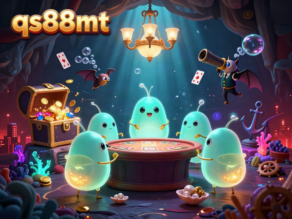 Experience excitement at qs88mt's cave casino with glowworms lighting the way amid dynamic treasure and game elements.