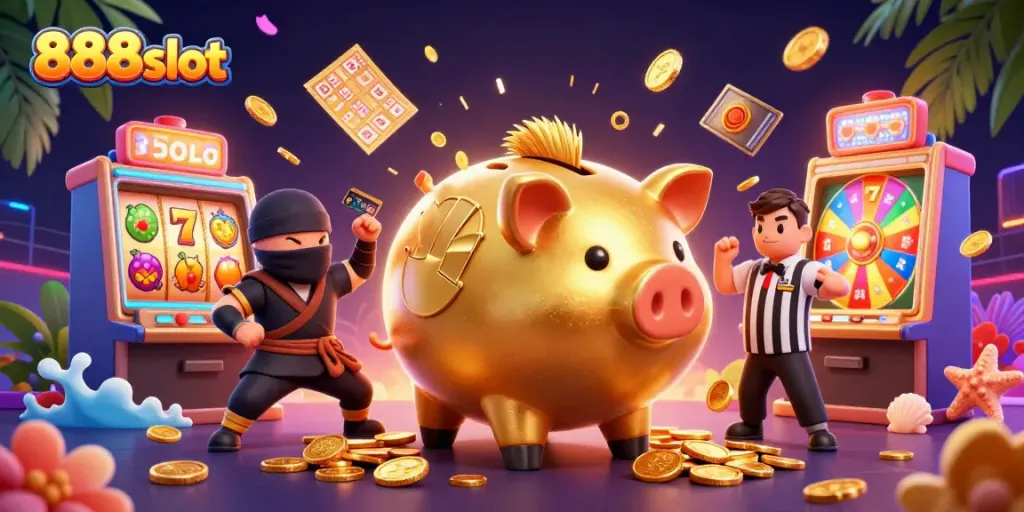 Experience thrilling gameplay and excitement with 888slot featuring dynamic characters and vibrant casino elements.