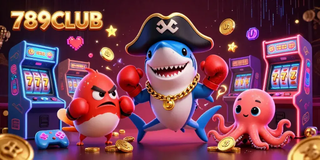 Spin and win at 789CLUB with dynamic casino characters, glowing arcade machines, and thrilling game elements