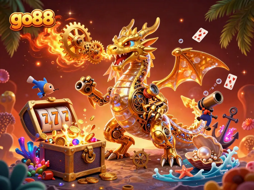 Experience the exhilarating world of go88 with a golden dragon and dynamic casino elements.