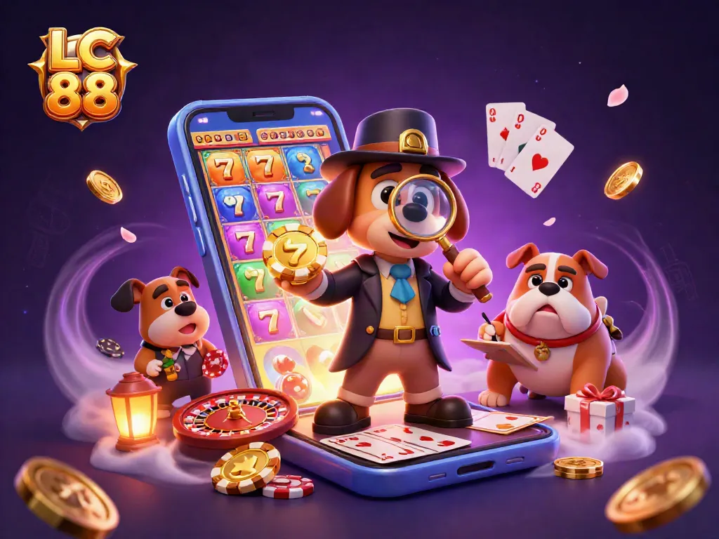 LC 88 detective investigates poker chip treasures surrounded by gambling games and elements.