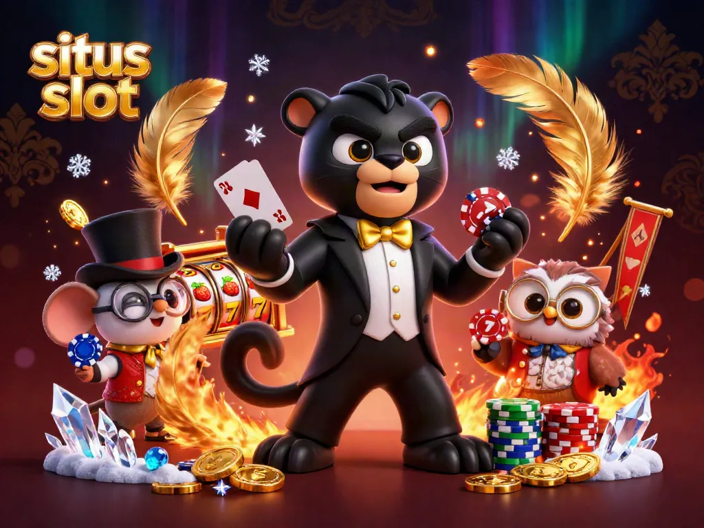 Situs slot memberikan pengalaman permainan slot seru dengan karakter kartun 3D, berlatar nuansa kasino yang megah.