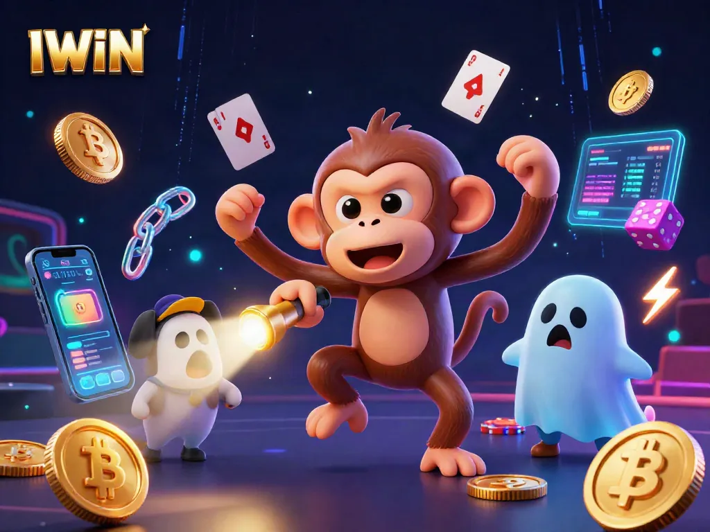 IWIN captures the excitement of winning in a haunted casino setting with a mischievous poltergeist monkey and ghost-hunter puppy.
