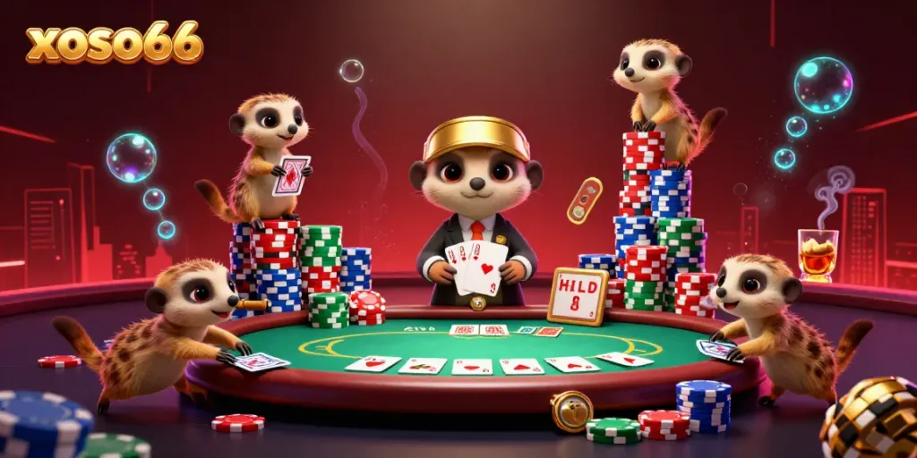 Experience the captivating casino scene at xoso66 with lively meerkats managing thrilling games.