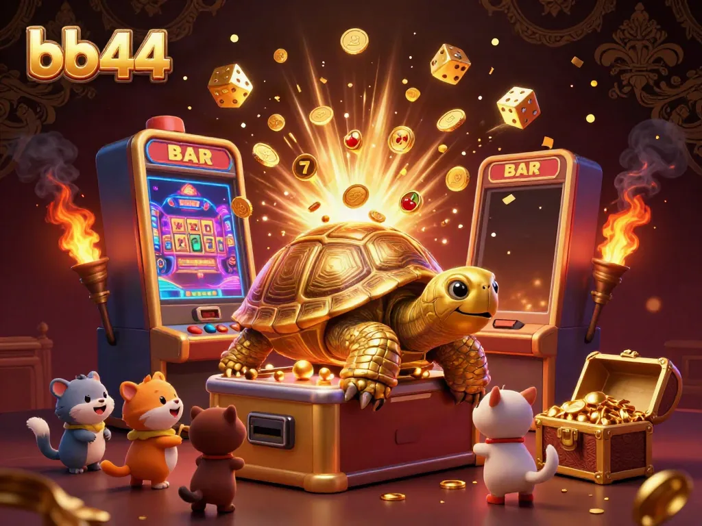 Experience thrilling gameplay with bb44's exciting golden tortoise casino scene and jackpot elements.