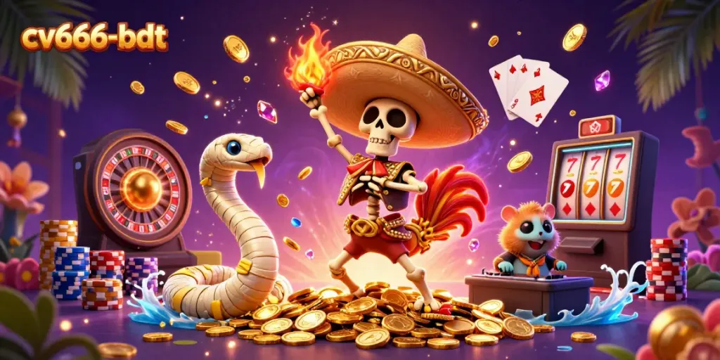 Experience vibrant gaming magic with cv666-bdt, featuring dynamic characters and casino elements.