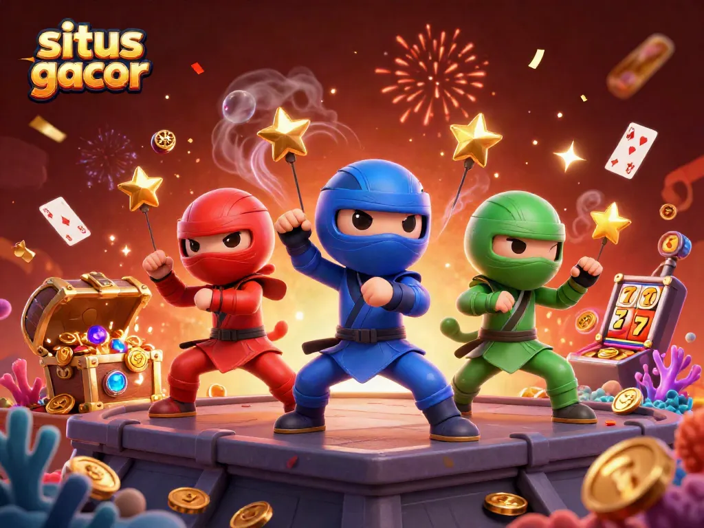 Experience the excitement of situs slot gacor with colorful 3D characters, slot reels, and explosive treasures.