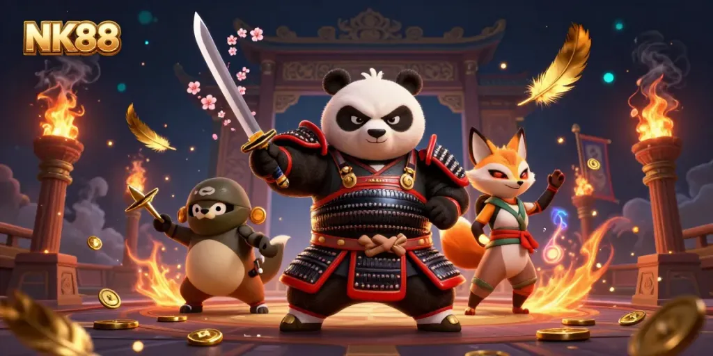 Witness NK88's thrilling samurai panda and ninja fox in an action-filled casino arena!